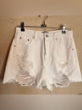 Signature8 White Distressed High-Rise Denim Shorts